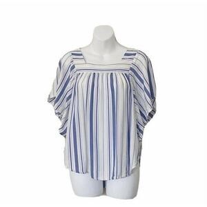 beachlunchlounge Zoey Top Sz XS Blue White Green‎ Striped Batwing Short Sleeve